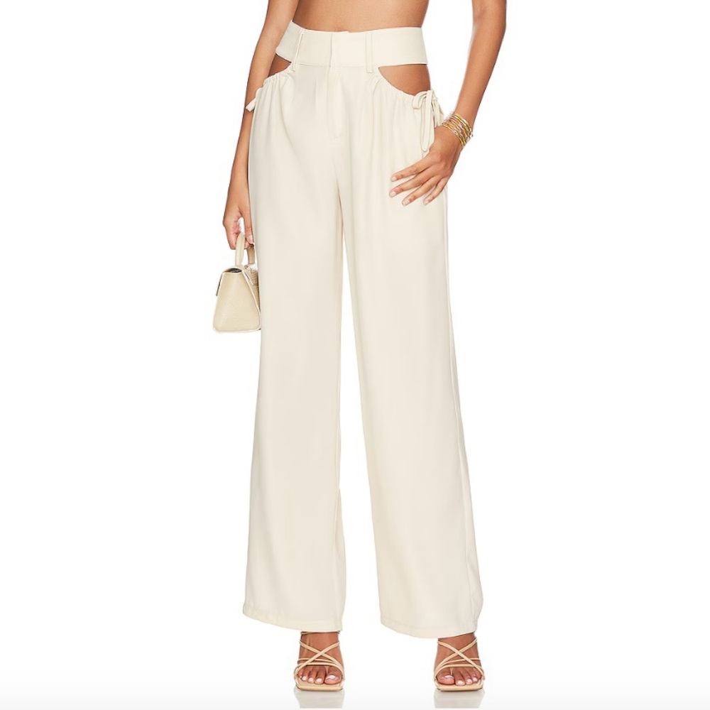Superdown Benny Cut Out Cream Wide-Leg Pants Size XS